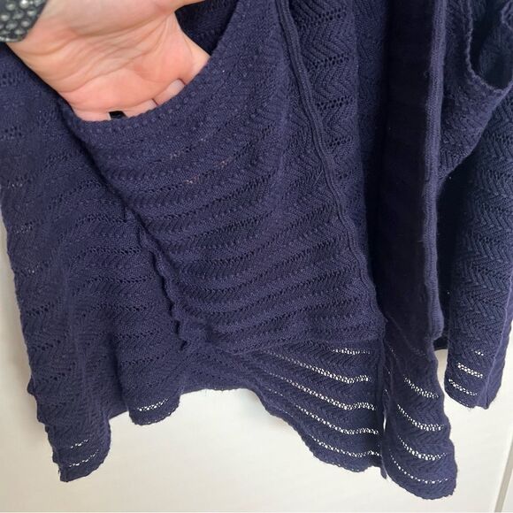 Anthropologie Guinevere Cardigan Sweater M Deep Blue Long Line Knit Open Front - Picture 6 of 14